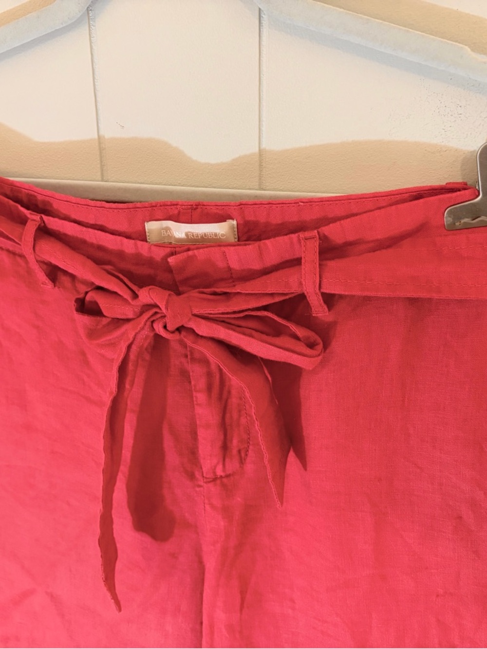 Banana Republic 100% Linen Tomato Red Wide Leg Tie Waist Pants Women’s 10 - Picture 2 of 8